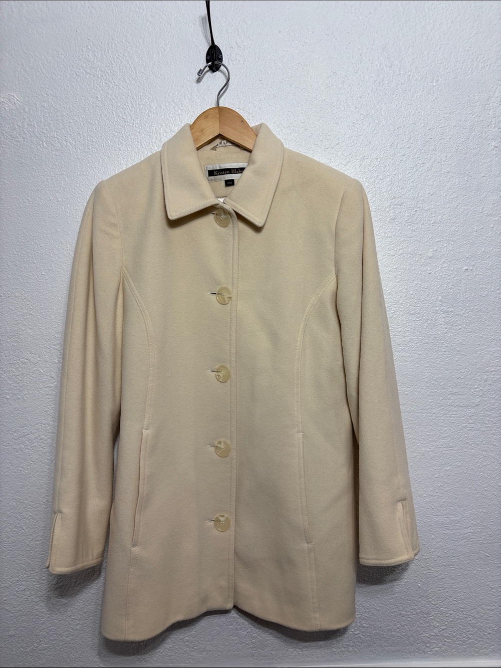 Kristen Blake Light Cream Single-Breasted Wool Cashmere Vintage Pea Coat MP
